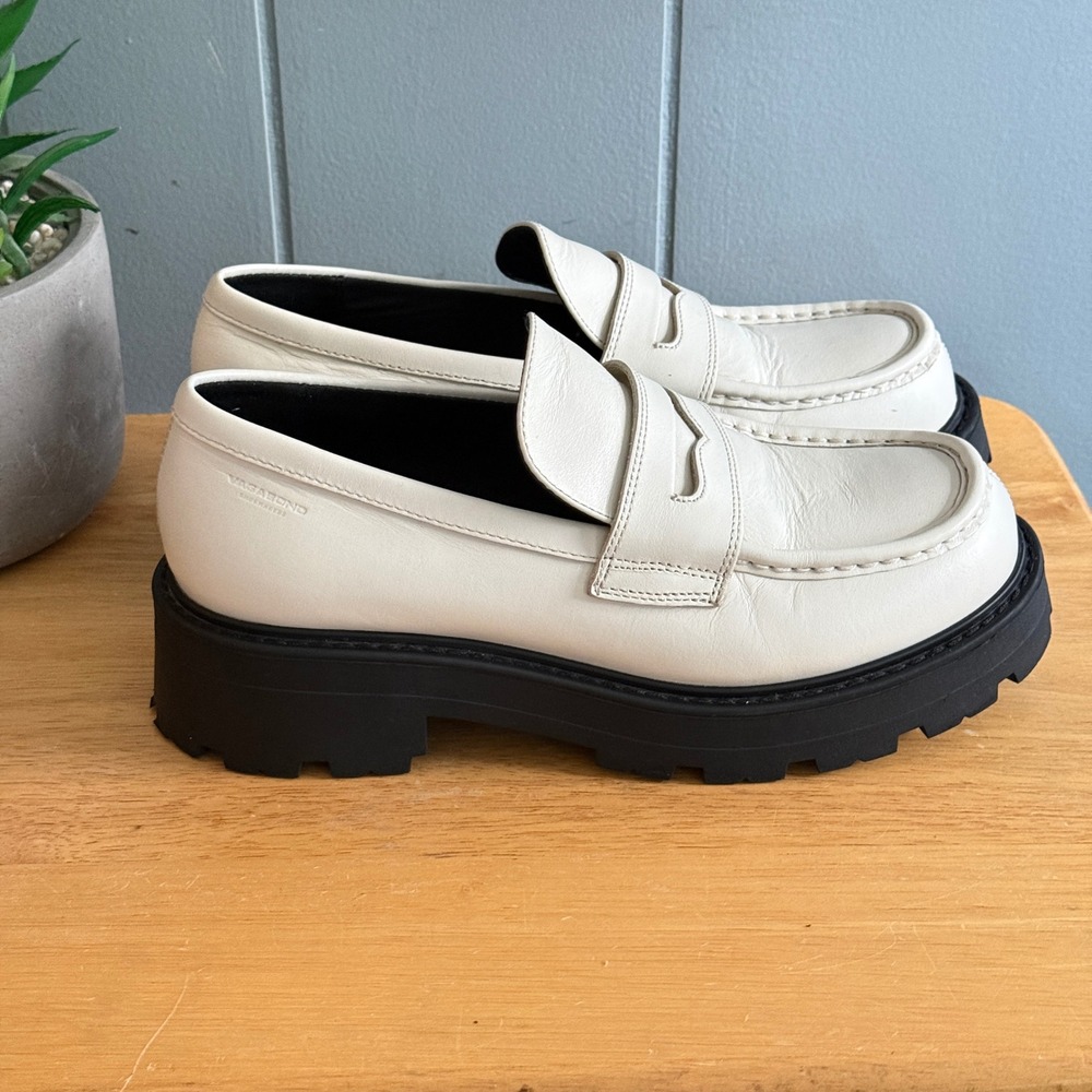 Vagabond Shoemakers Cosmo 2.0 Off White Leather Chunky Lug Sole Penny Loafers 38 - Picture 12 of 13